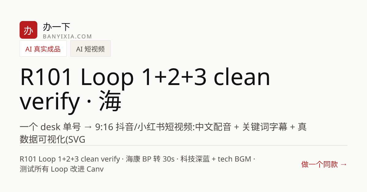 R101 Loop 1+2+3 clean verify · 海康 BP 转 30s · 科技深蓝 + tech BGM… 成品封面